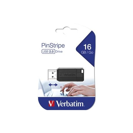 PEN DRIVE 16GB VERBATIM USB 2.0 Store'n'Go PinStripe Nera